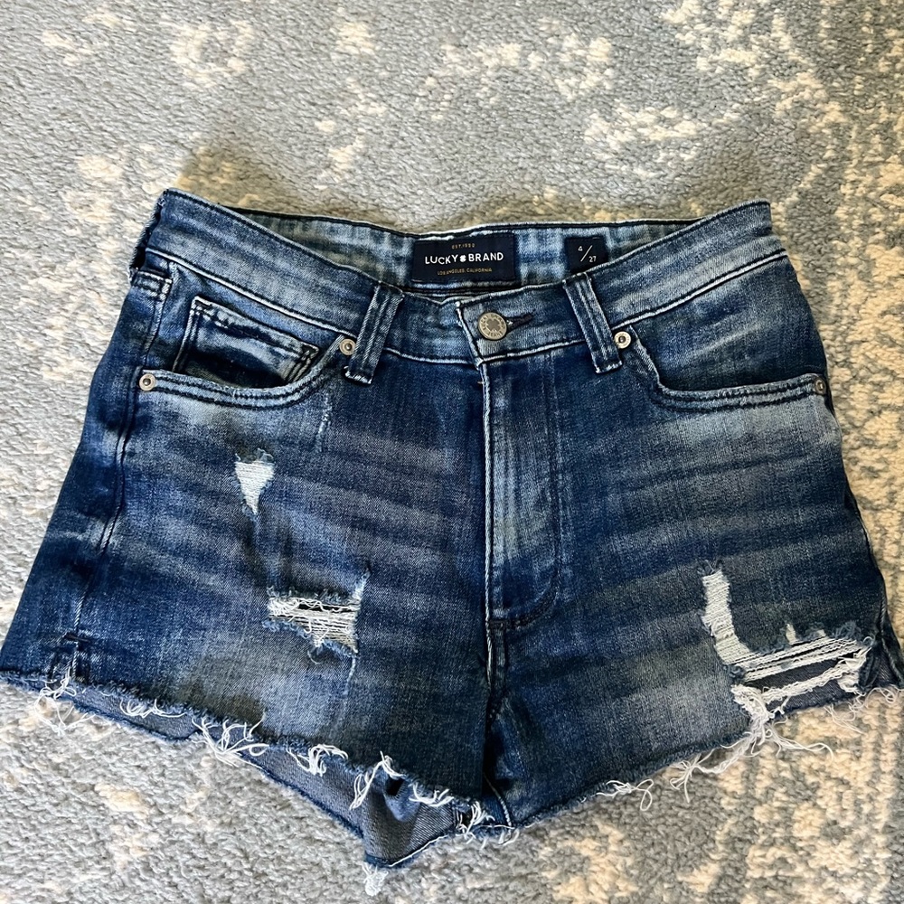 Lucky Brand “The High Rise Shortie” in Destroyed Denim (Size 4 / 27)